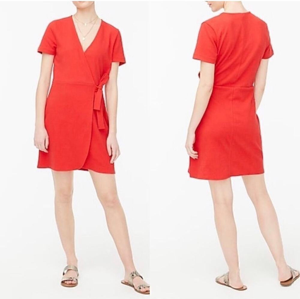 J.Crew Red Textured Knit Wrap Dress Small Tie Side Short Sleeve